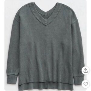 Aerie Washed Green V-Neck Pullover